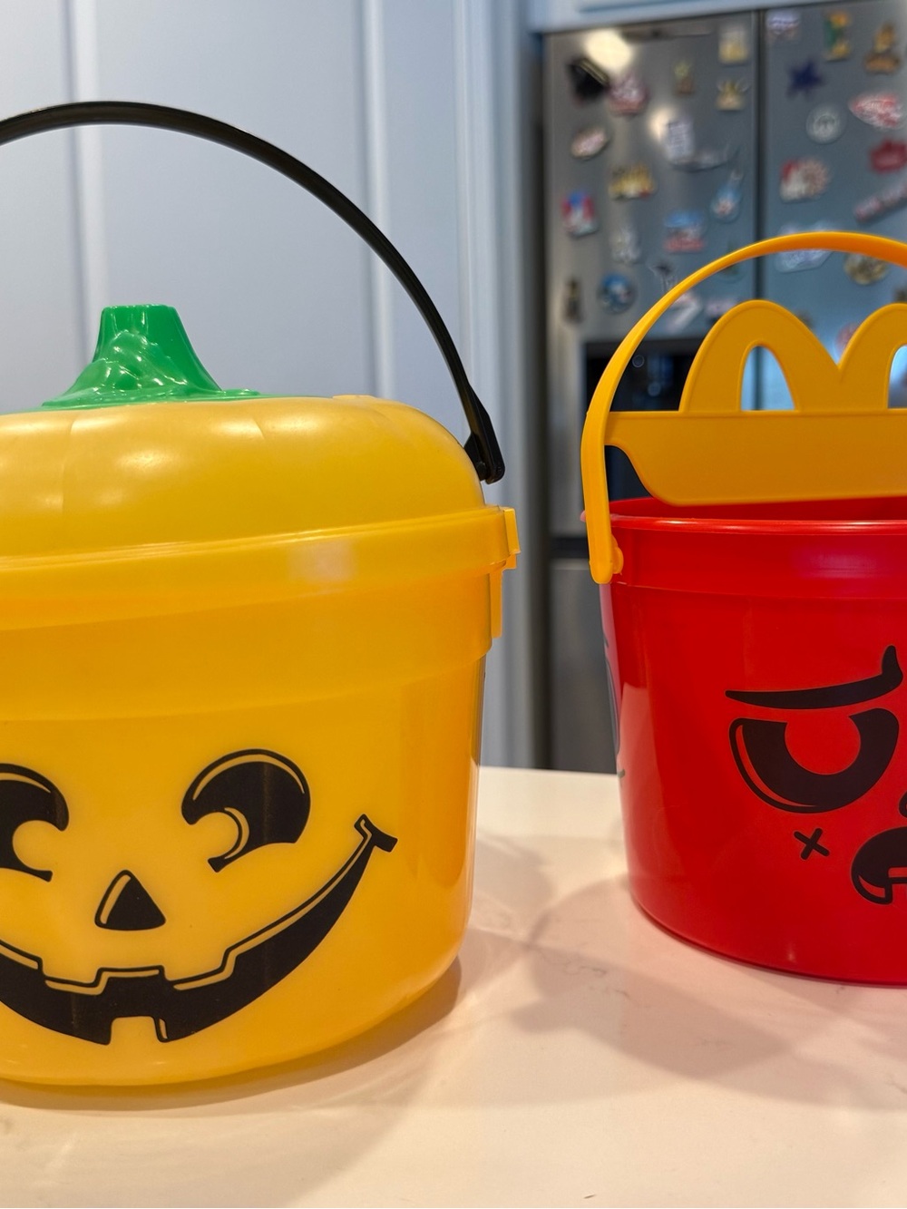 McDonald’s Halloween Boo Buckets Lot Pumpkin 1991 & Red Monster 2025 Vintage Set